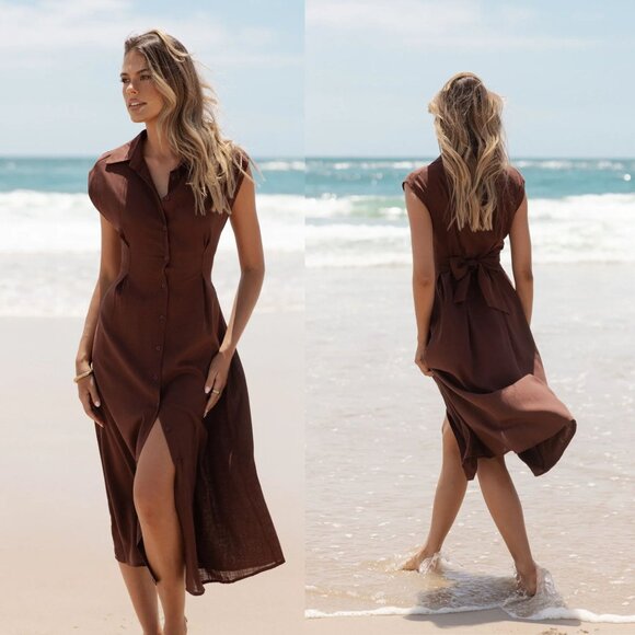 New! Petal + Pup Chocolate Brown Cami Midi Dress Size Medium 41159 - Picture 1 of 12